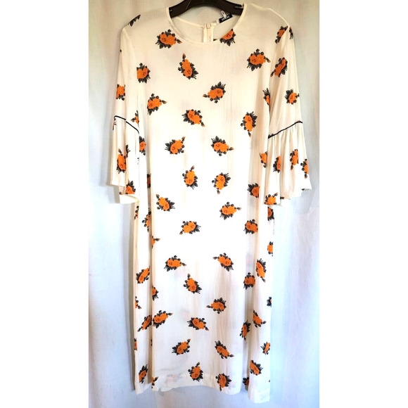 Ganni Dresses & Skirts - Ganni Floral unlined Crepe Dress with ruffled Bell Sleeves Size L Eur 42 cottage